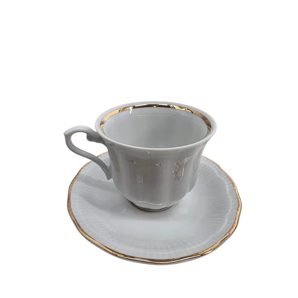 Wawel 56 Gold Rimmed Porcelain Teacup & Saucer Set
